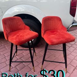 $30 Velvet Mid century Style bar stools Swivel 25” seat set of 2