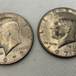 2 X 1972 KENNEDY HALF DOLLARS .50c