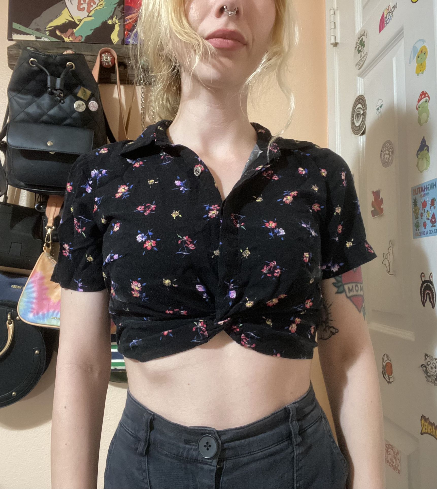 black button up crop top  