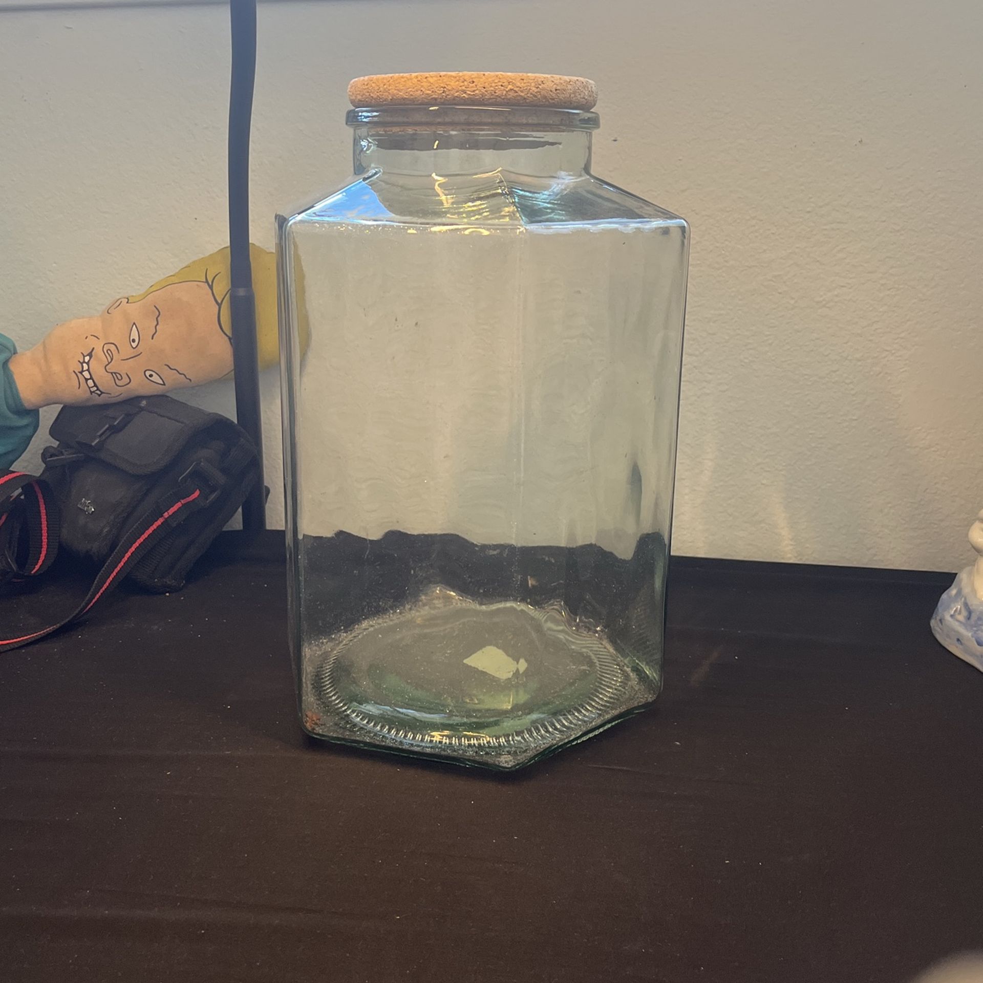 Glass Storage Cookie Jar With Cork Lid 14x8”