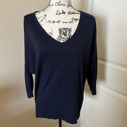 Charming Charlie V-Neck Women’s Top, Navy Blue, Large