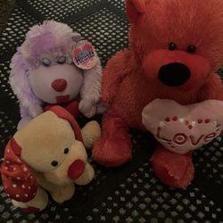 3 Valentines Day Stuffed Animals 