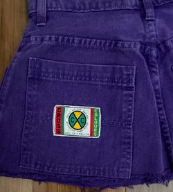 Cross Colours Purple Denim Cut Mini Skirt vintage 1990s brand sz 30