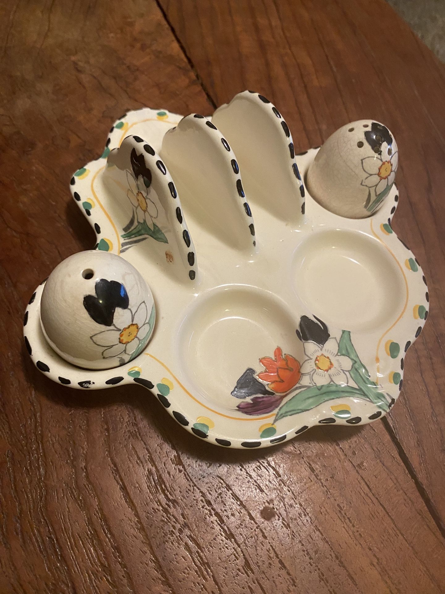 Antique 1930s Art Deco Burleigh Ware Hand-painted “Fragrance” Toast Rack with Salt & Pepper Shakers