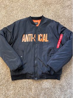 Nathan Anti-Social Purgatory Bomber Jacket Mens Size Large Black Y2K