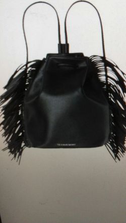 New Victoria's Secret fashion show Fringe backpack faux black leather drawstring never been used