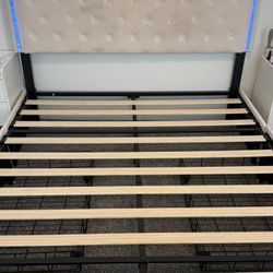 Queen Bed Frame with LED lights and storage 