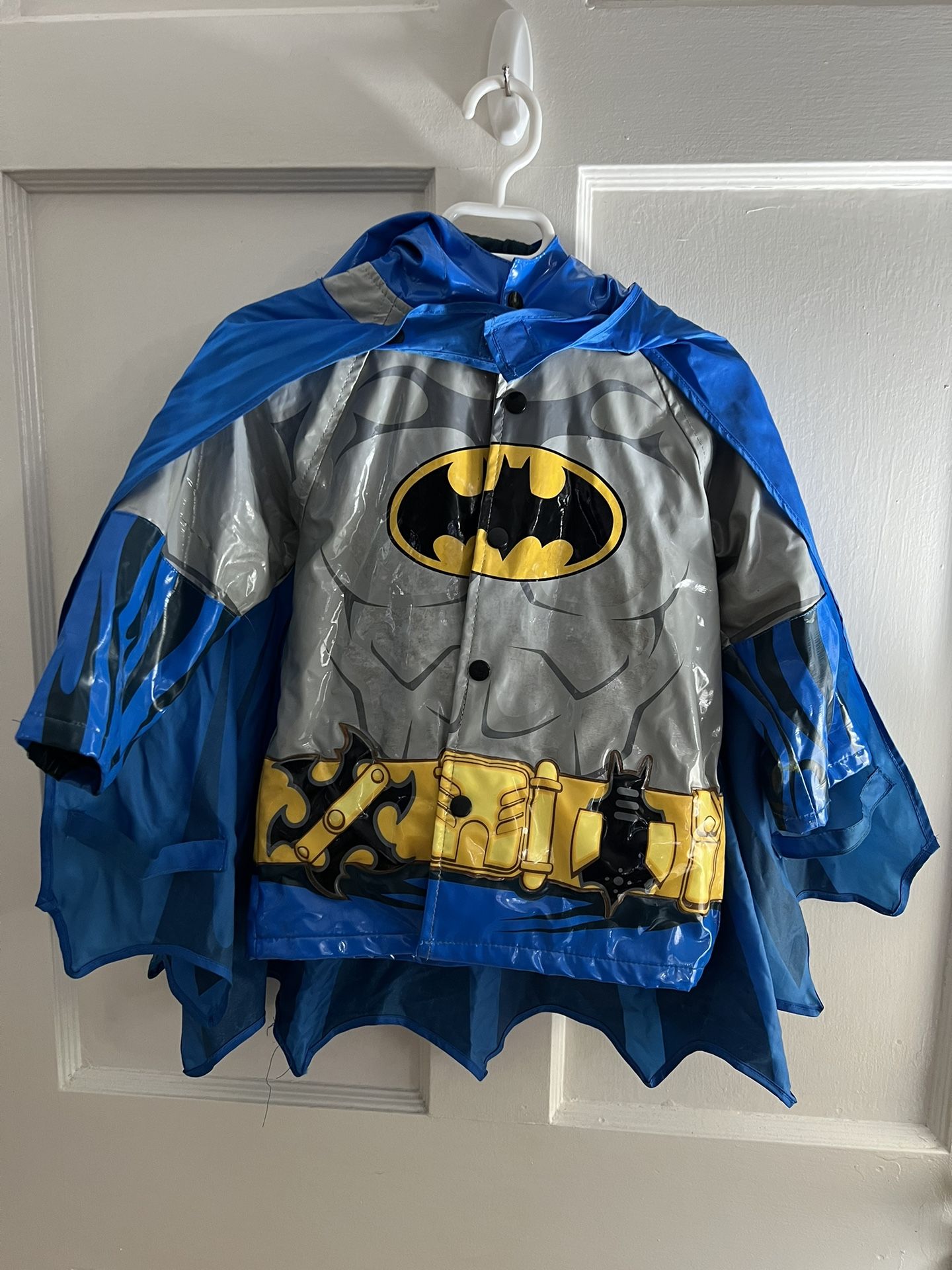 Western Chief Batman Rain Jacket Sz 2t Halloween Costume Hooded w Cape Kids 5 Blue Waterproof Terry Lined