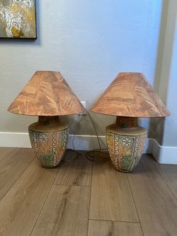 TWO 28” Oval Ceramic Southwestern Table Lamps w/ Shades