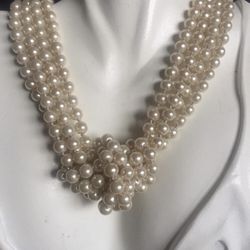 Vintage J Crew Twisted  Hammock 4 row chunky faux gold pearls elegant necklace