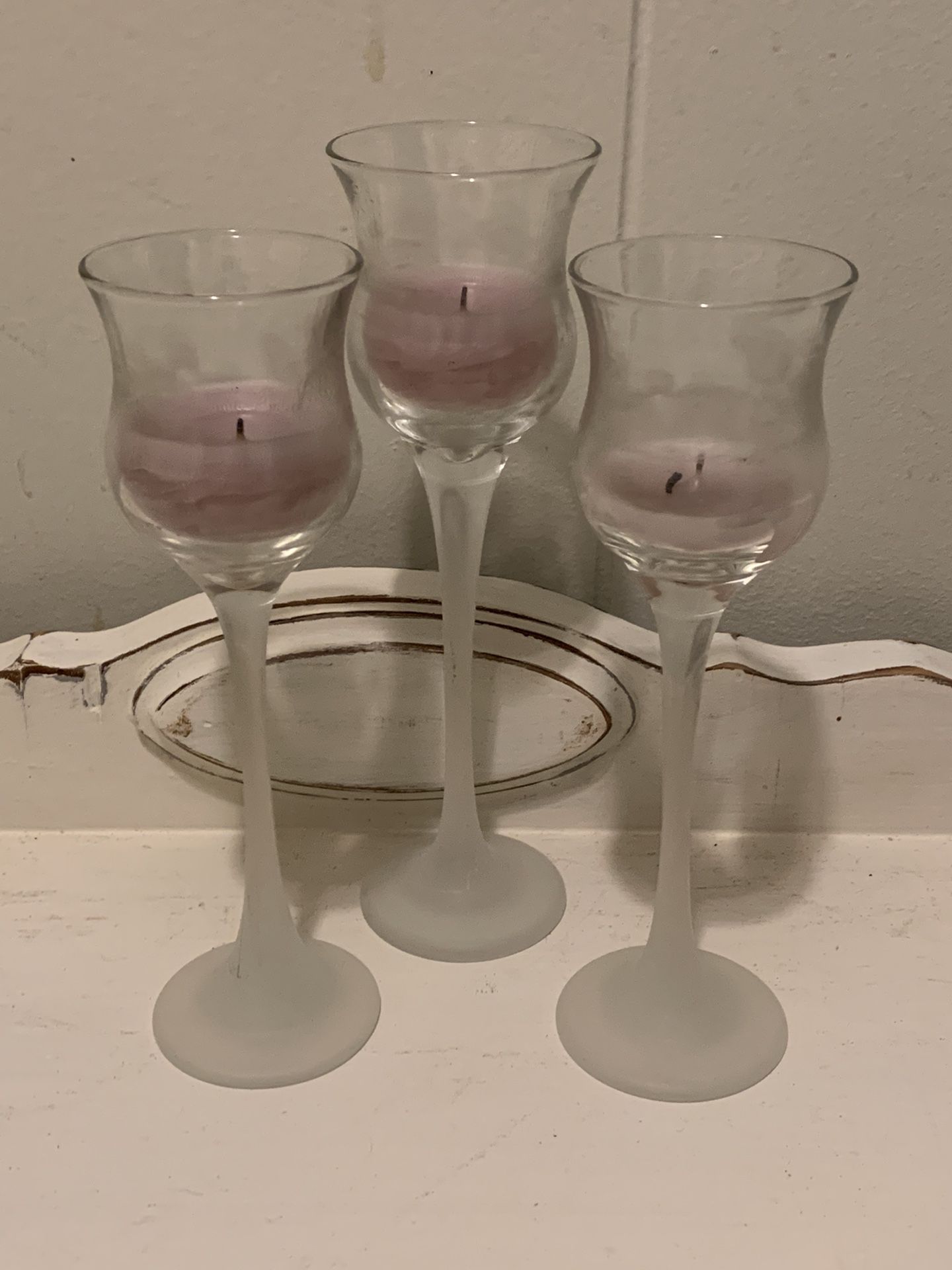 Set of three decorative glass candle holders