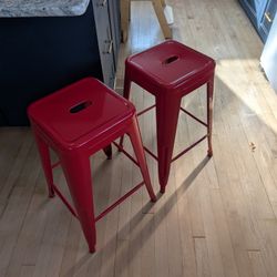 Bar Stools, Two, Counter Height, Red