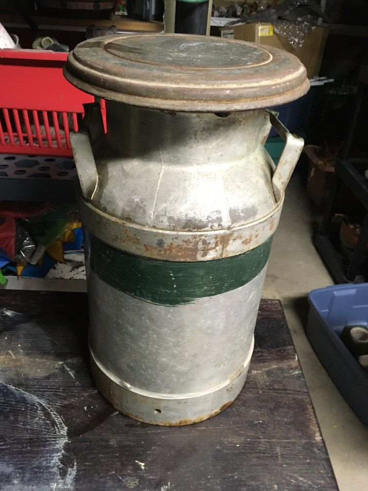 Vintage Steel Milk Can With Lid