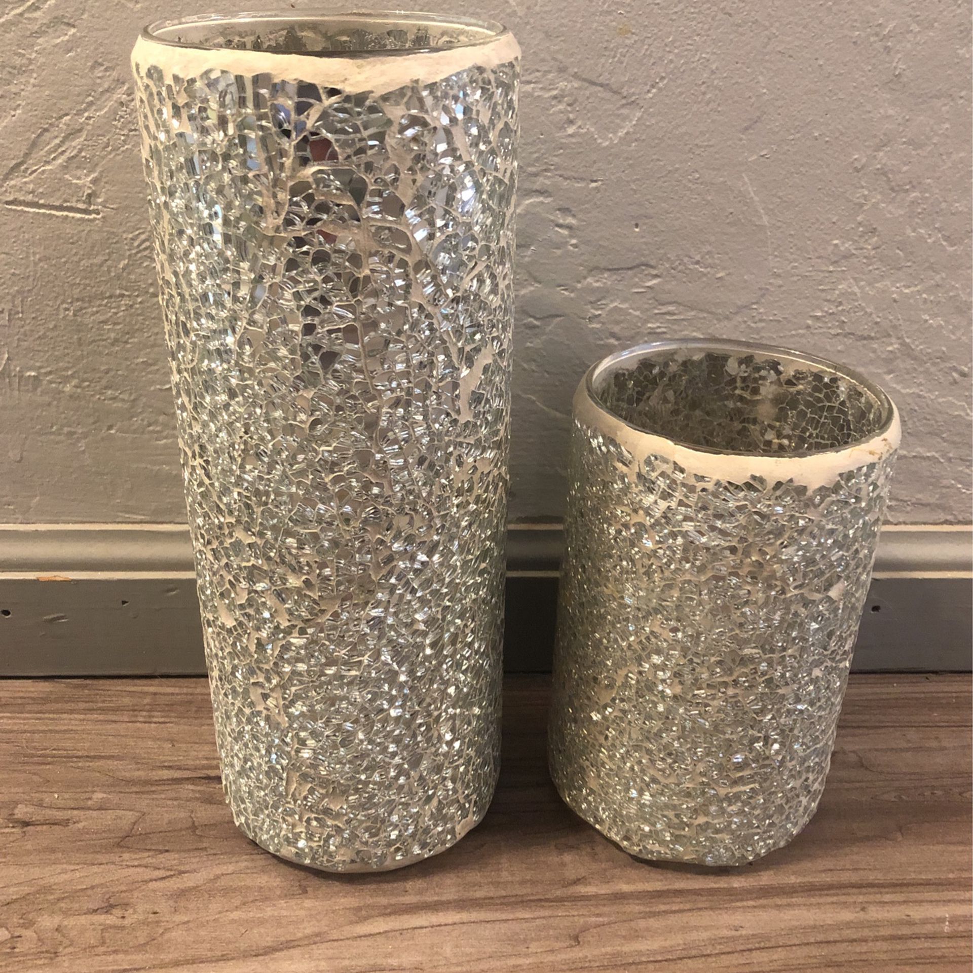 Set Of 2 Glass / Mosaic Candle Holders