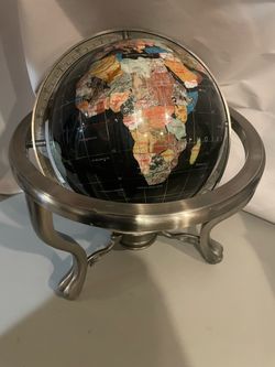Gemstone World Globe on Silver Metal Stand