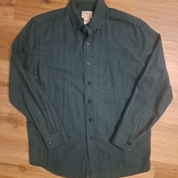 LL Bean Mens Size M Green Long Sleeve Button Down Cotton 