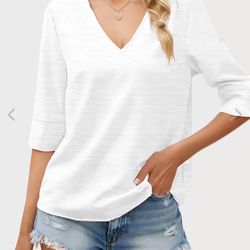 Grlasen Women Fashion Half Sleeve V-Neck T-Shirt Solid Loose Basic Tops