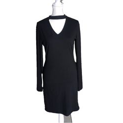 Hot Kiss Black V-Neck Chest Cut Out Long Sleeve Sheath Dress