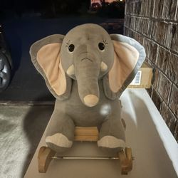 Plush Rocking Elephant Ride-On Toy (Rocking + Rolling)