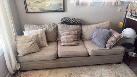 3-Seat Beige Fabric Sofa