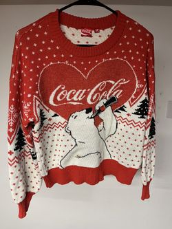 Coke Bear Valentines Heart Sweater Small Vintage 