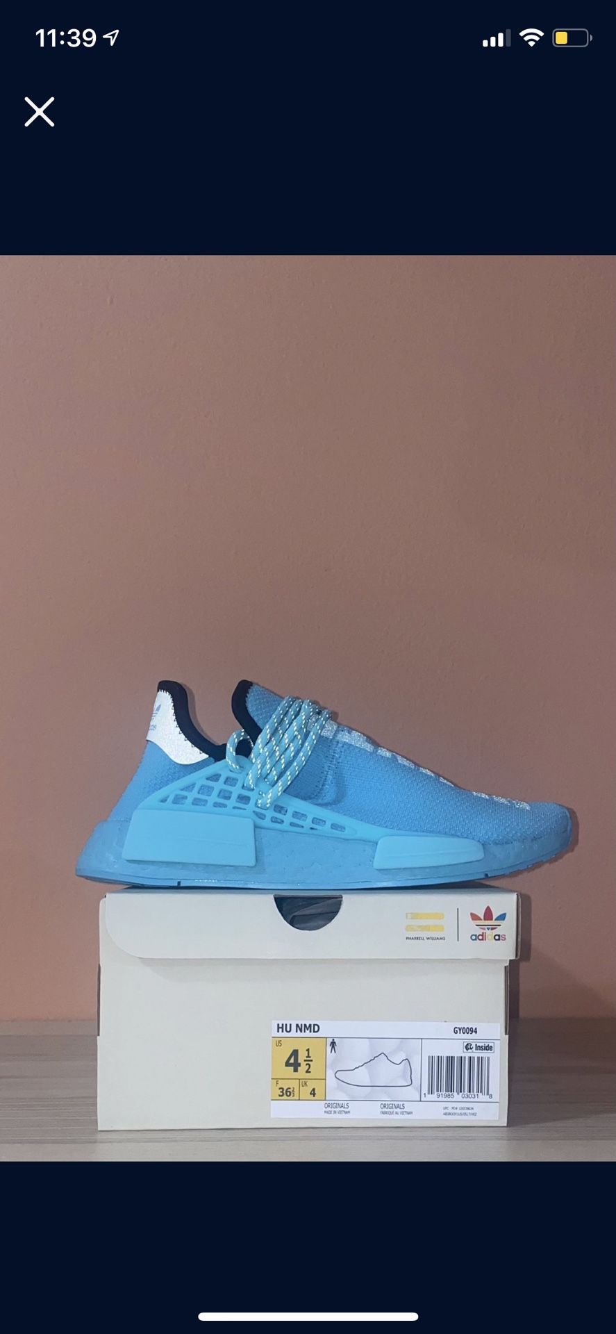 Adidas NMD Hu Pharrell Williams Clear Aqua Size