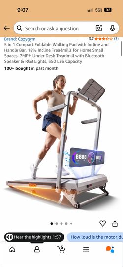 Cozygym 5-in-1 Foldable Treadmill with 18% Incline, 7 MPH & Bluetooth Speaker