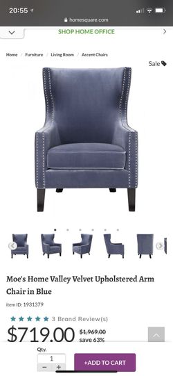 Moe's Home Collection ME-1031-28 Valley Blue Arm Chair in Light Blue