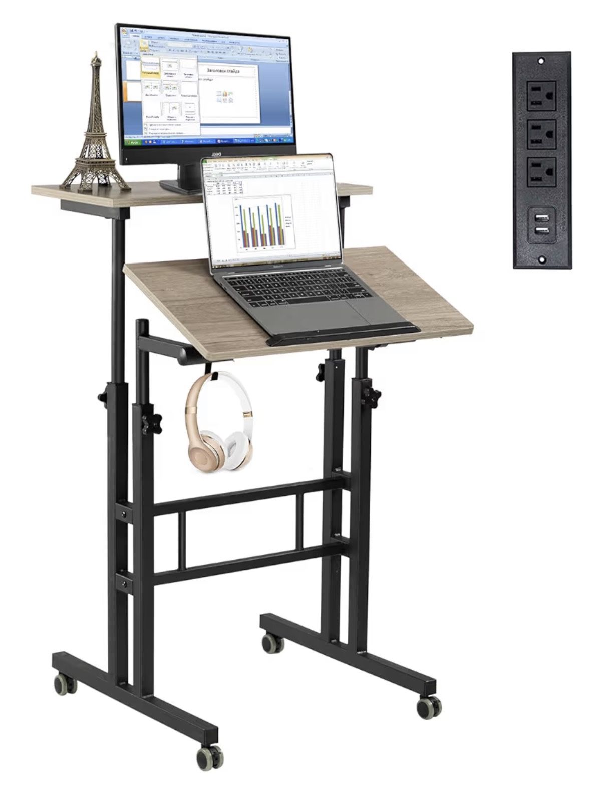Mobile Standing Desk with Charging Station