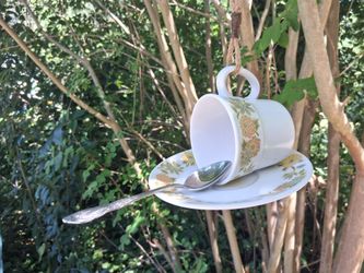 Handmade cup and saucer birdfeeder