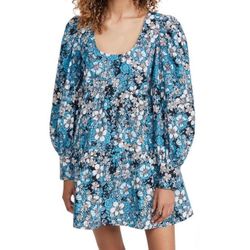 RAHI Long Sleeve Babydoll Blue Floral Dress Size Small. 