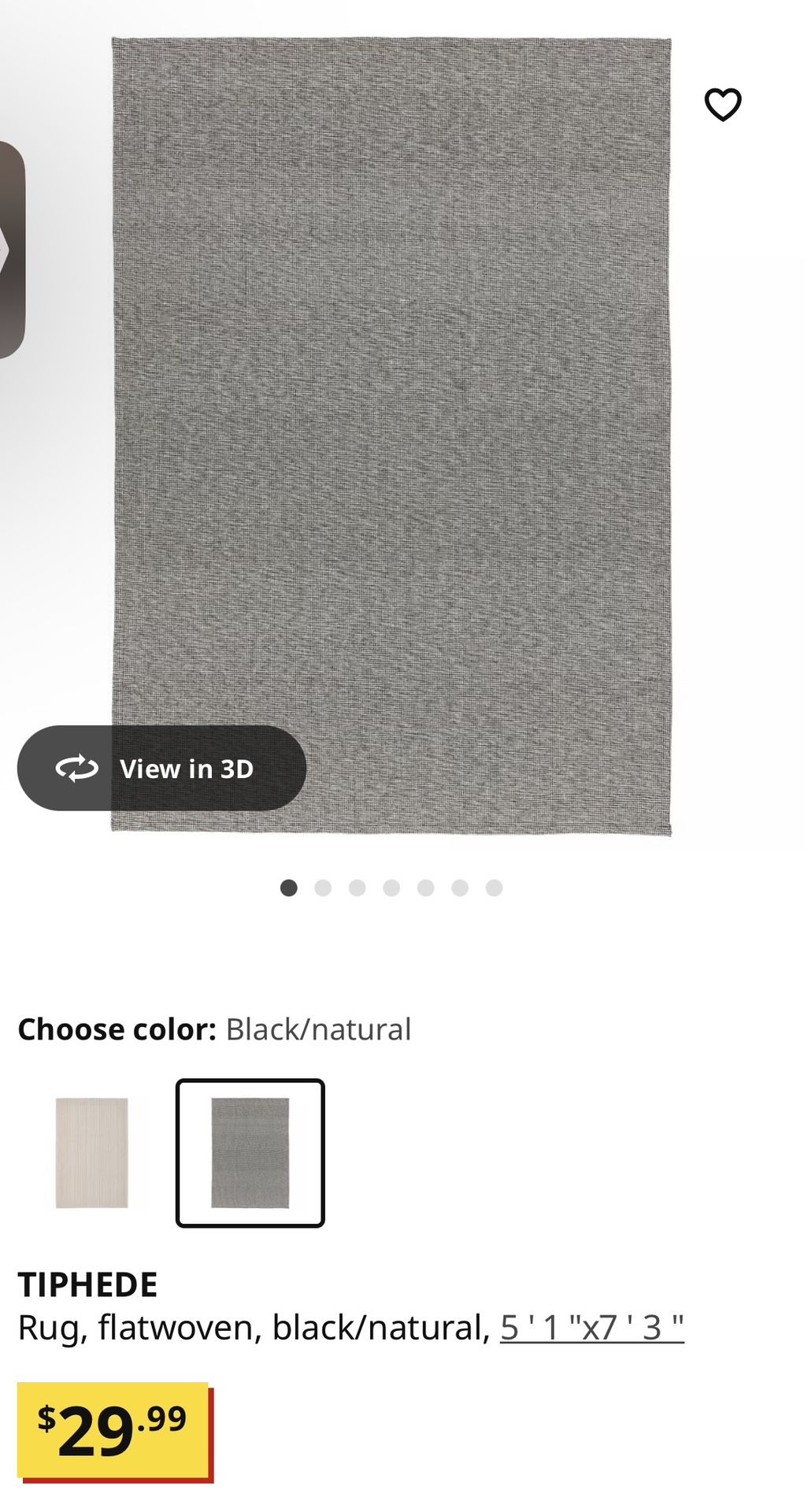 TIPHEDE Rug, flatwoven, black/natural, 5 ' 1 "x7 ' 3 "