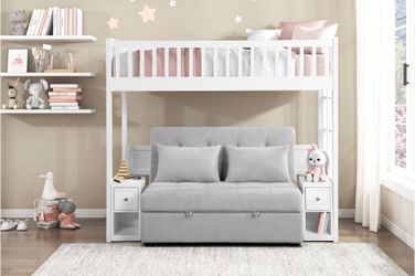 Twin Loft Bunkbed W Nightstand and Sofa bed, White finish, 