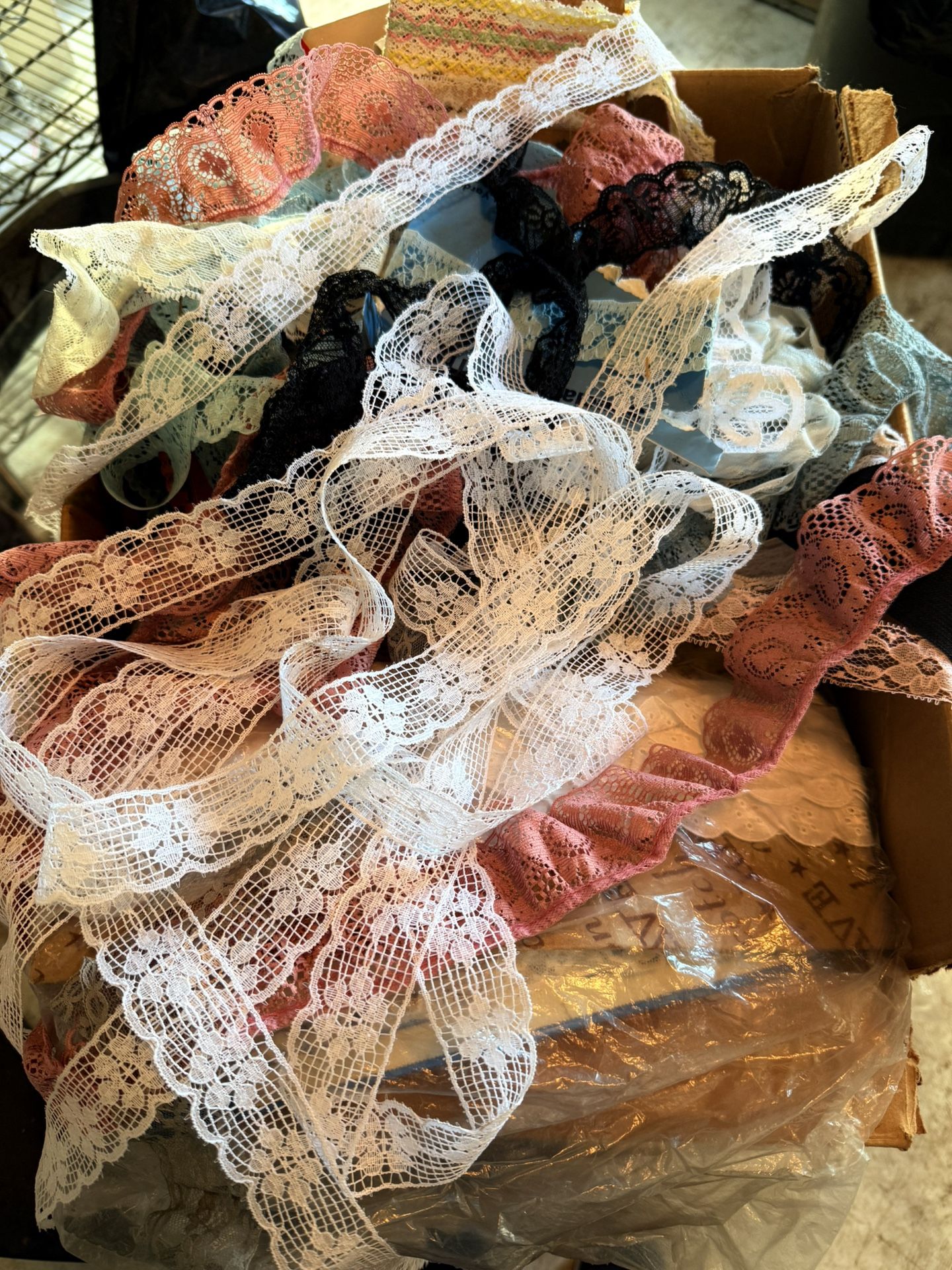 Huge lot of ribbon, finding sewing base elastic Velcro Held on to these for a while now. Huge box full of all kinds and different colors. Good luc