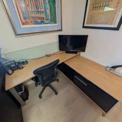 L-shaped Credenza and Desk w/ Filing Cabinet