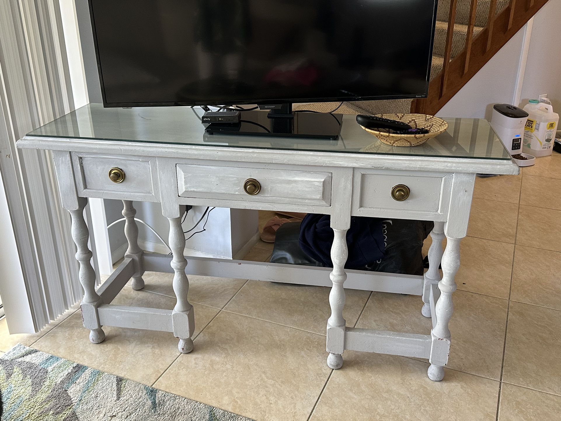 Grey Console With Glass Top