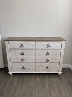 Ashley Willowton 6-Drawer Dresser – Whitewash Farmhouse – Delivery Available
