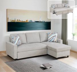 Beige microfiber sectional sleeper sofa couch