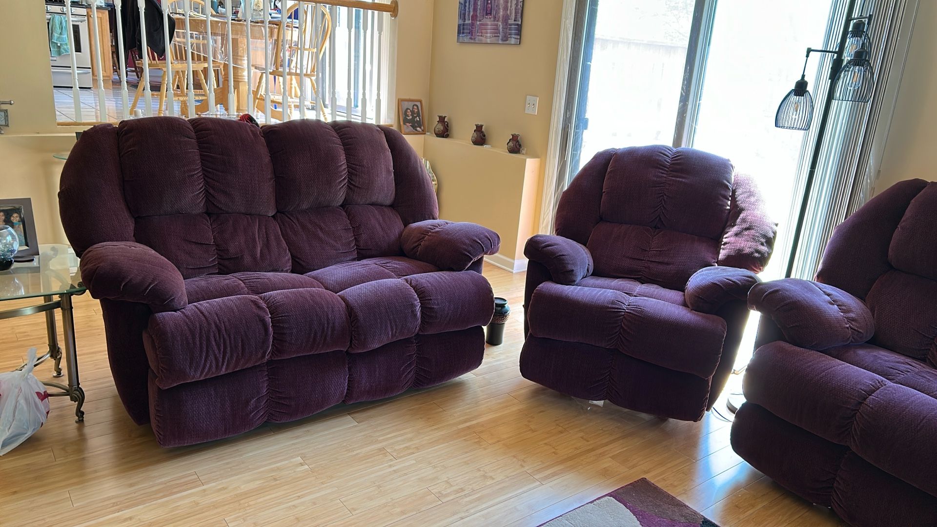3 Pcs Sofa, Love Seat And Chair With Recliners In All 3