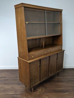 Vintage 1960s Garrison Mid-Century Modern Walnut China Hutch MCM