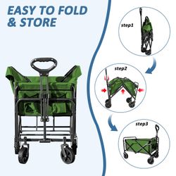 SAILARY Collapsible Utility Cart Folding Wagon, 220 lbs Capacity Lightweight Rolling Cart with Quiet Wheels, Quick-Fold Design for Camping, Shopping, 