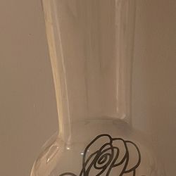 Tall Glass Vase With Painted Black Flowers 