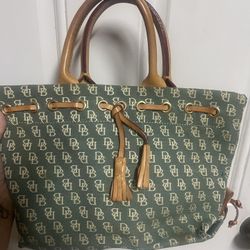 Vintage Dooney & Bourke Green Monogram Tote + Matching Walle