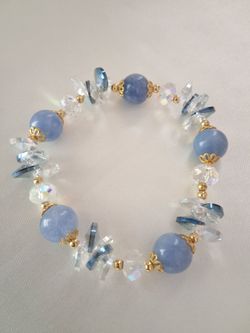 Clear White and Blue Crystal Stretch Bracelet