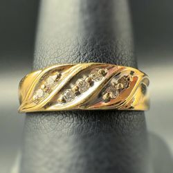 14k Solid Yellow Gold 0.14CTW Natural Diamond Wave Fashion Ring Sz 7.25