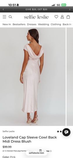 New with Tags, SMALL,Selfie Leslie Loveland Cap Sleeve Cowl Back Midi Dress MSRP $99.99 only for $40