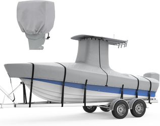 RVMasking Upgraded 1200D T-Top Boat Cover 100% Waterproof Heavy Duty Tear-Resistant Polyester with Motor Cover