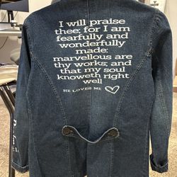 Adrianna Sport Women’s Jean jacket With scripture (Psalm 139:14)