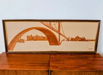 MCM Cut wood verneer picture - mid century 22.5" X 62.5"