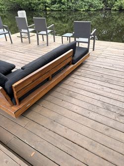 Modern Outdoor Patio Sofa – Solid Wood Frame with Cushions